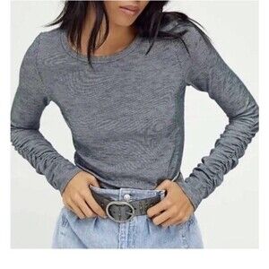 Free People Intimately Ruched Long Sleeve Top Black Ribbed Layering Casual Small